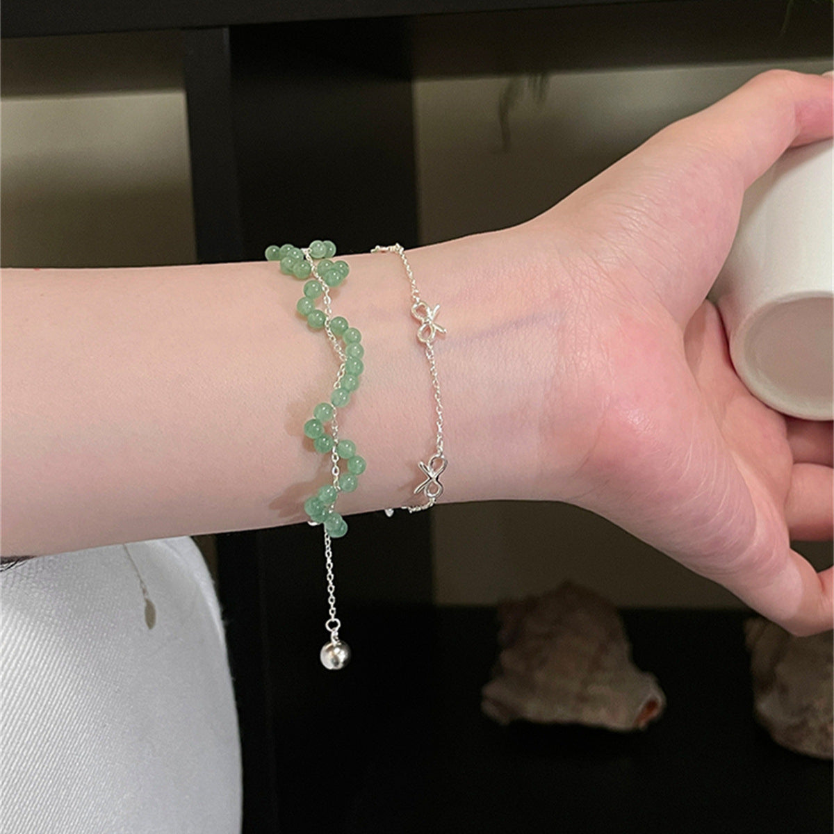 C廠-簡約氣質925銀手鍊女小清新ins風清冷感綠水晶手串輕奢高級感手飾「SL-476」25.08-5