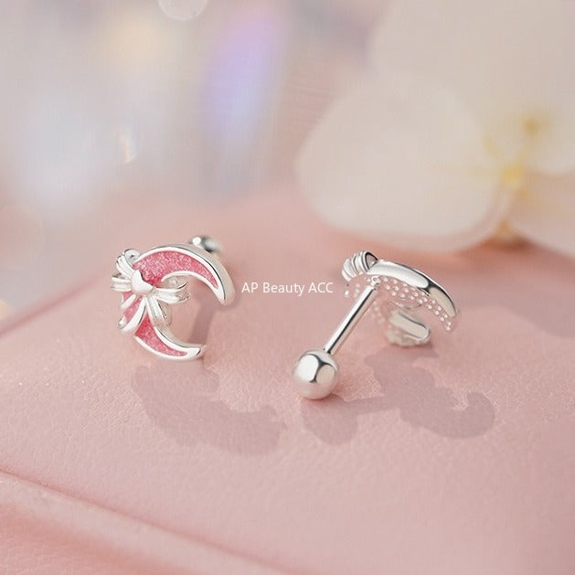 D廠-足銀S999輕奢公主月亮蝴蝶結耳環女甜美淑女風可愛百搭耳飾品批發「YC6344E_1」25.11-1