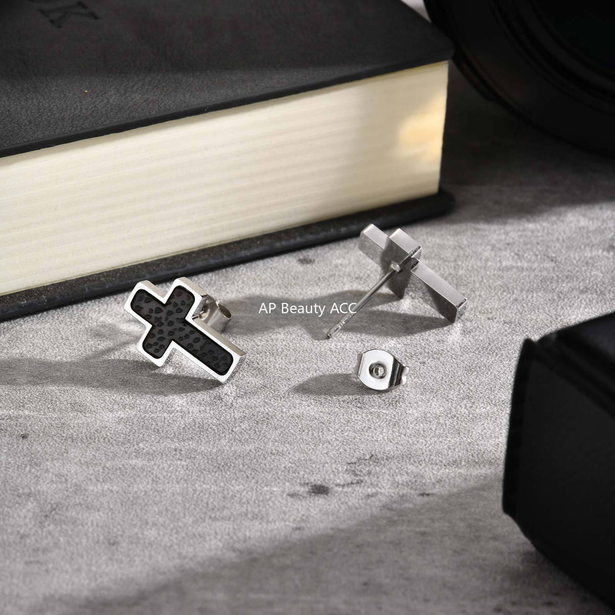 G廠-跨境男士時尚耳飾 不鏽鋼錘紋十字架耳釘 潮流經典百搭飾品「ES-720」25.11-1