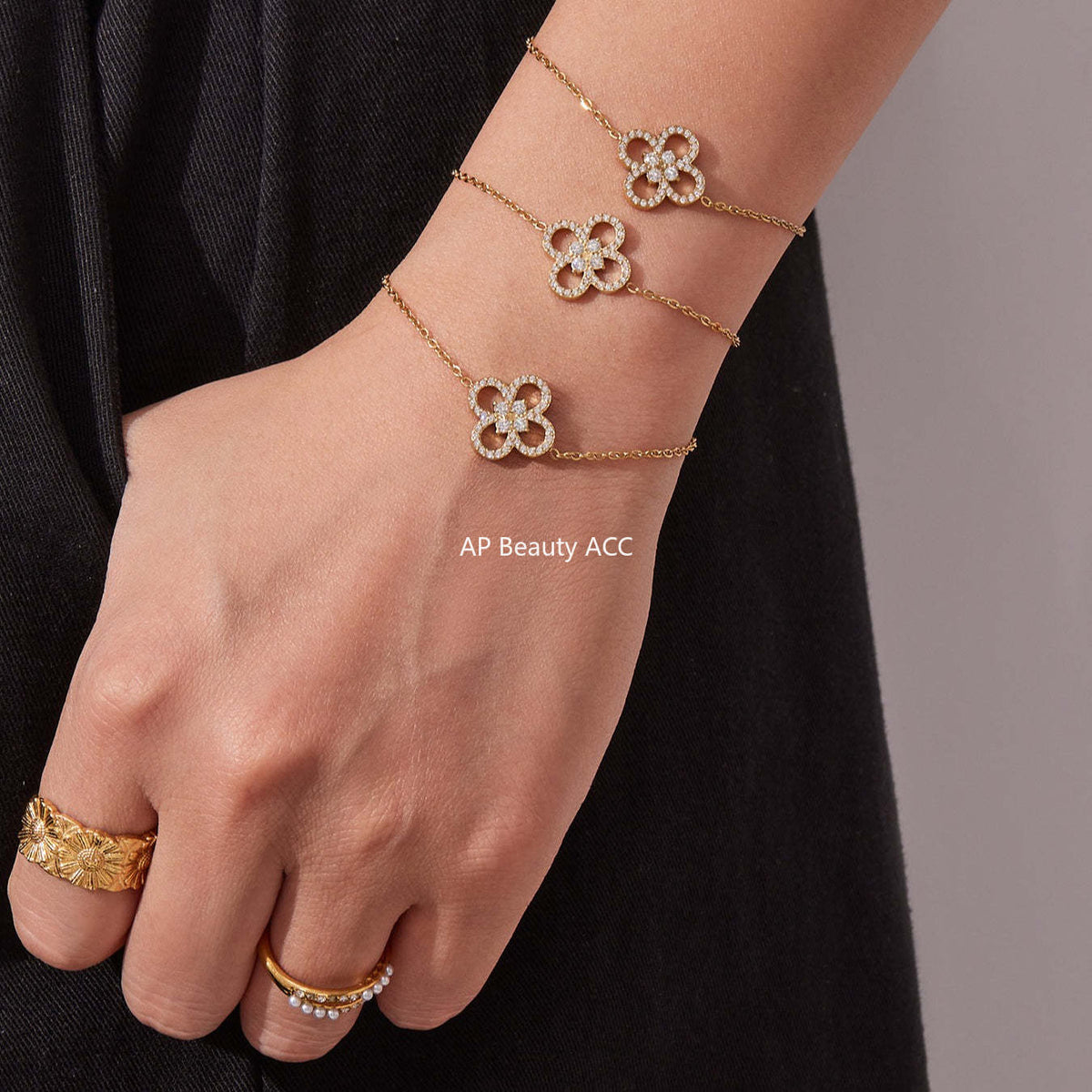 B廠-不鏽鋼四葉草鋯石項鍊手鍊 鍍18k金歐美時尚百搭個性首飾「TXP474-TXE474」25.11-3