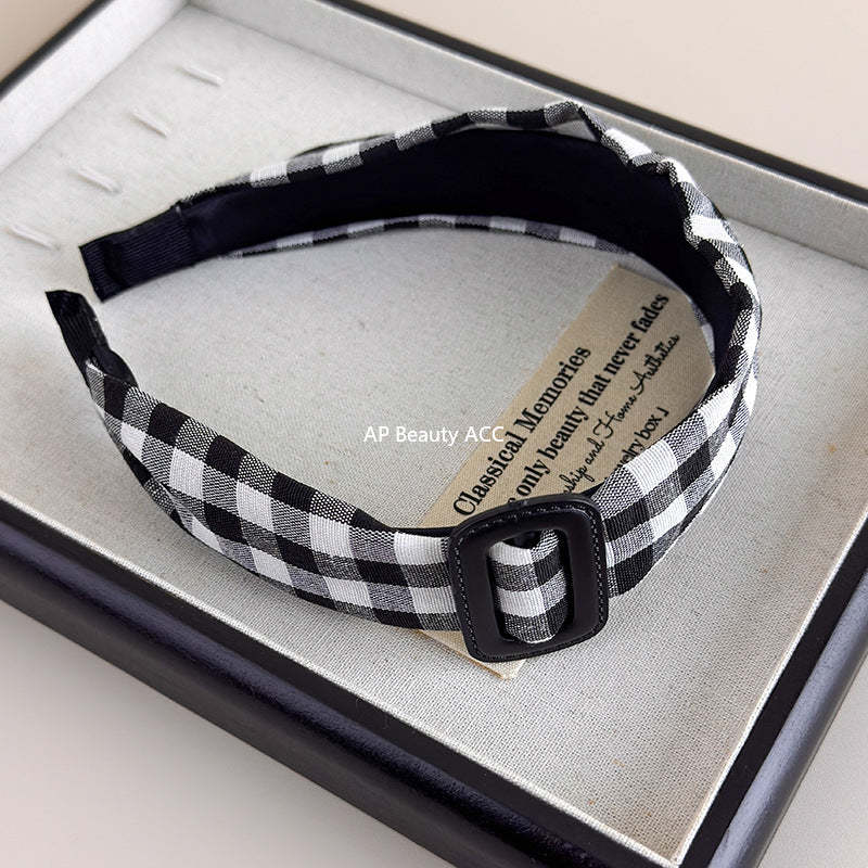 E廠-復古經典黑白格髮箍女秋冬時尚氣質頭箍高顱頂壓髮日常外戴髮捆「27634」25.11-1