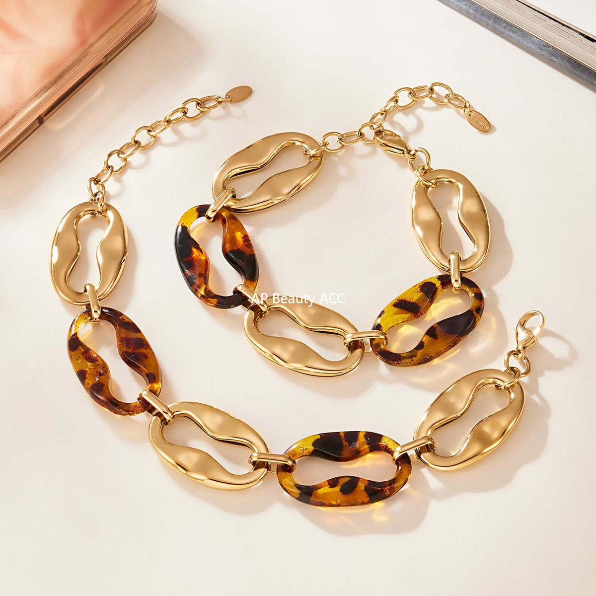 B廠-中古vintage耳飾設計感不鏽鋼幾何樹脂耳環項鍊手鍊套裝女「TXP470」25.11-3