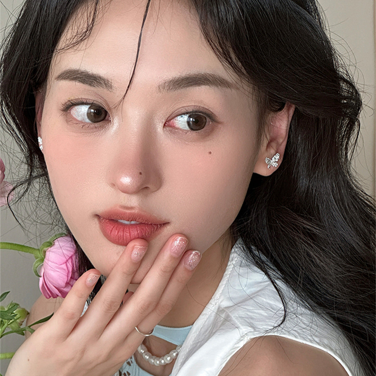 C廠-日系百搭滿鋯蝴蝶銀針耳釘女輕奢甜美ins風耳環簡約時尚夏日耳飾「EH-3716」25.06-4