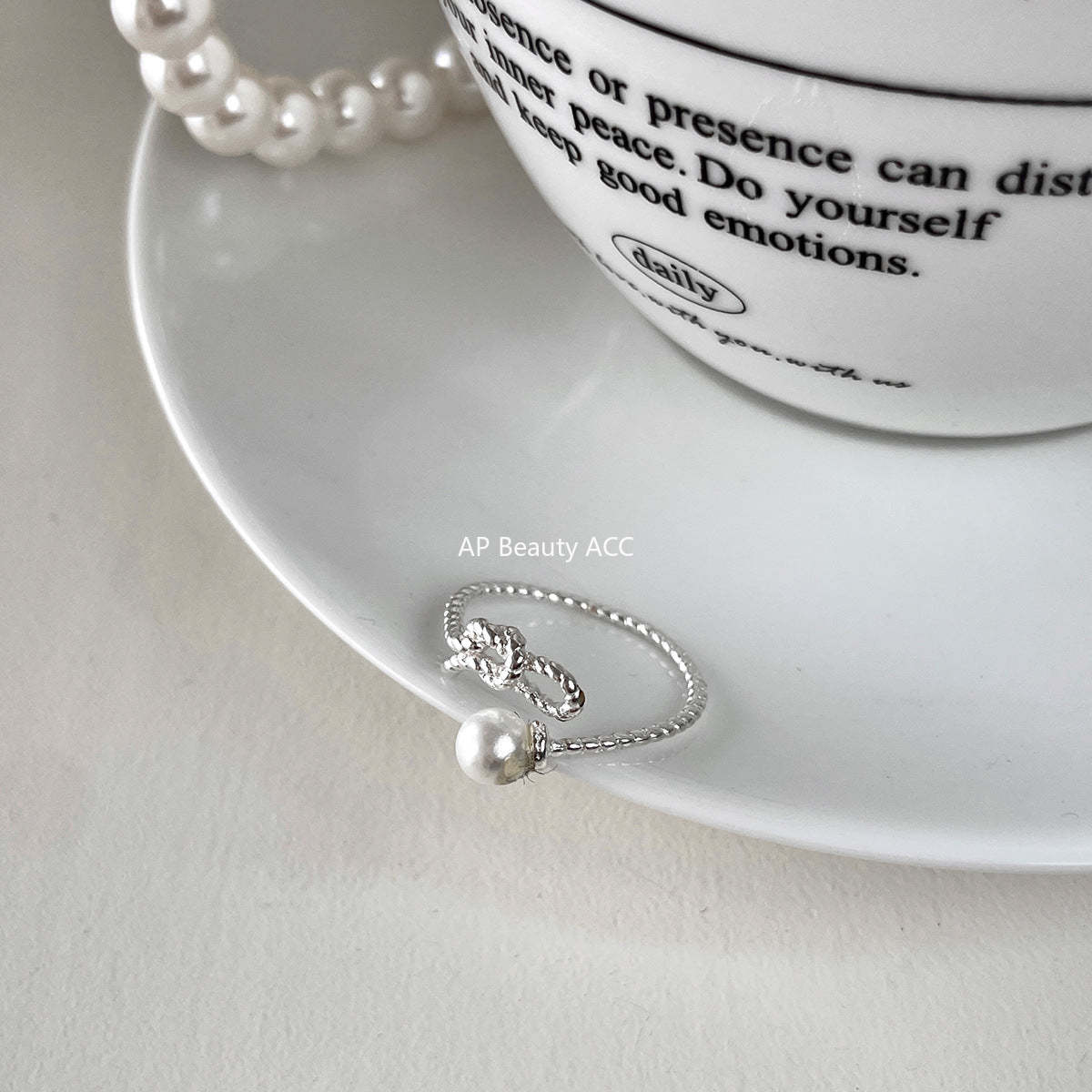 C廠-甜美珍珠戒指女極簡冷淡風氣質優雅925純銀交叉開口指環百搭指戒「JZ-0702」25.11-1