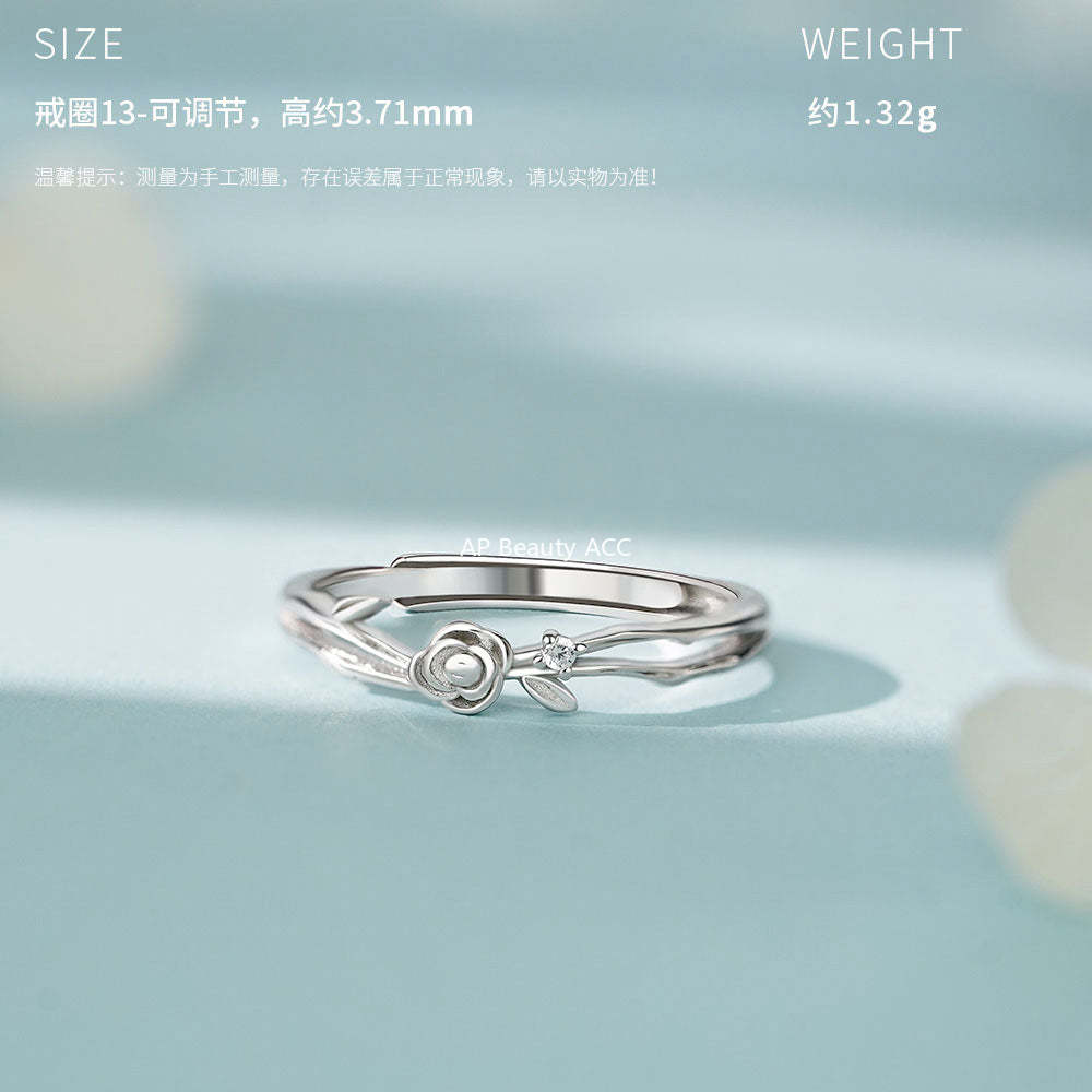 D廠-原創足銀S999玫瑰情侶對戒高級設計感小眾清新甜美不掉色戒指批發「YC5149R_1」25.12-2