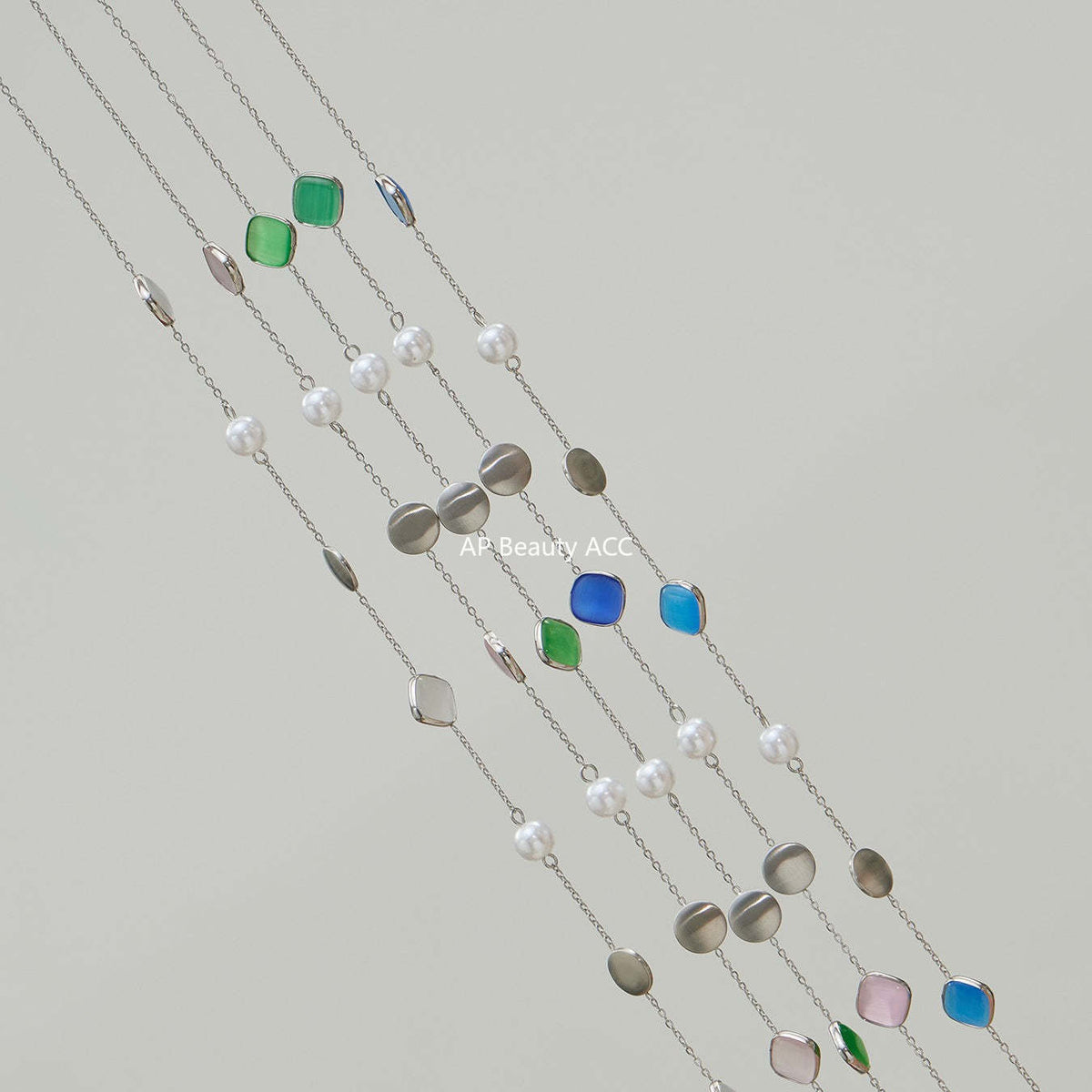 B廠-不鏽鋼貓眼石多色手工串膠珠鎖骨項鍊鍍18k真金質感女款珠寶首飾「P822」25.12-2