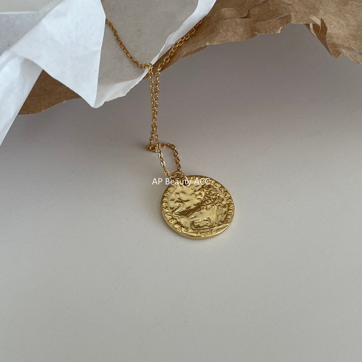 F廠-法式風小眾古典浮雕我是勇敢的小獅子925純銀金色吊墜項「B771」25.11-2