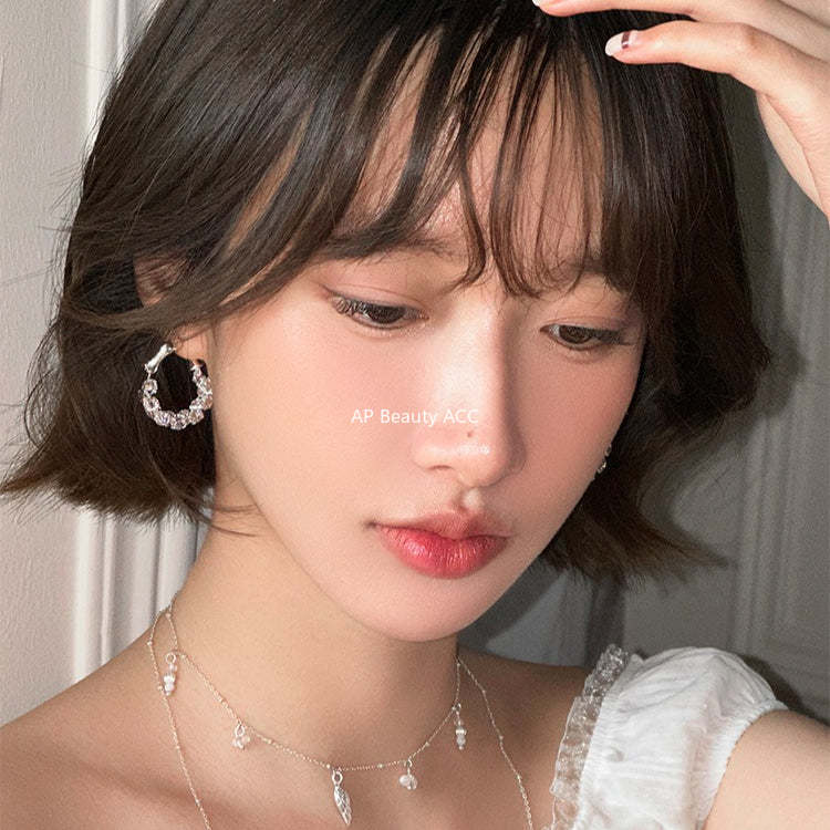 C廠-高級感復古氣質秋冬鋯石耳環女簡約百搭清冷風耳圈小眾時尚耳飾「EH-4127」25.12-1