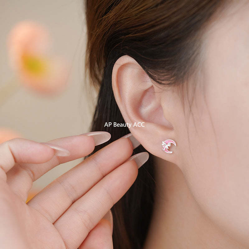 D廠-足銀S999輕奢公主月亮蝴蝶結耳環女甜美淑女風可愛百搭耳飾品批發「YC6344E_1」25.11-1