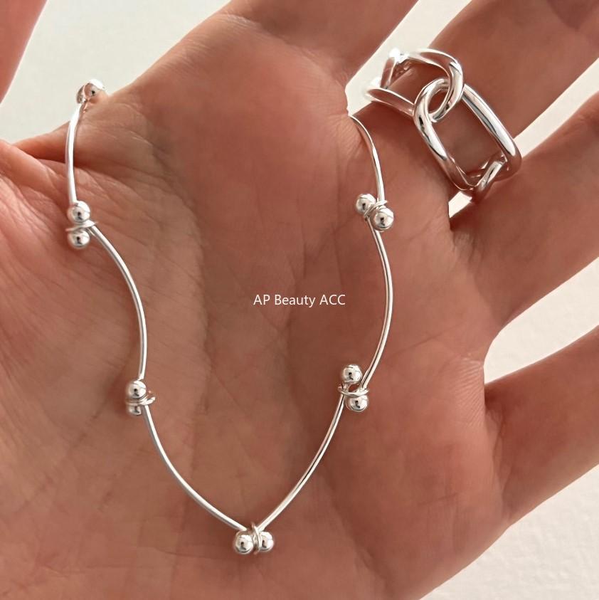 F廠-韓國韓版潮流 S925純銀折疊細線珠珠手鍊銀飾簡約手環首飾「A312」25.12-1