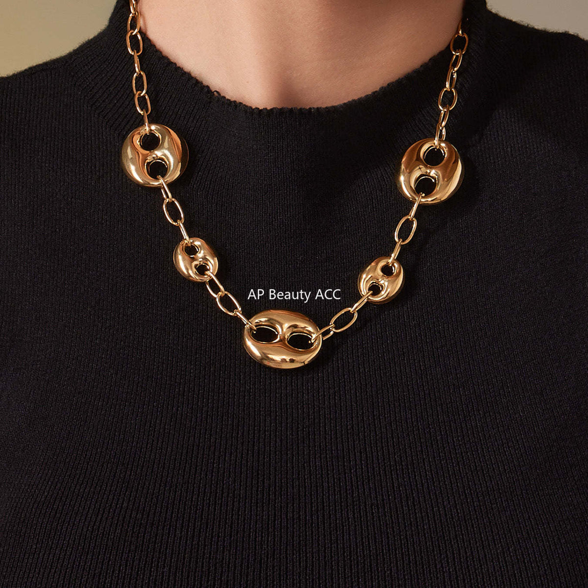 B廠-不鏽鋼空心大小豬鼻子項鍊 PVD鍍18k金時尚百搭誇張鎖骨鏈「P180」25.11-3