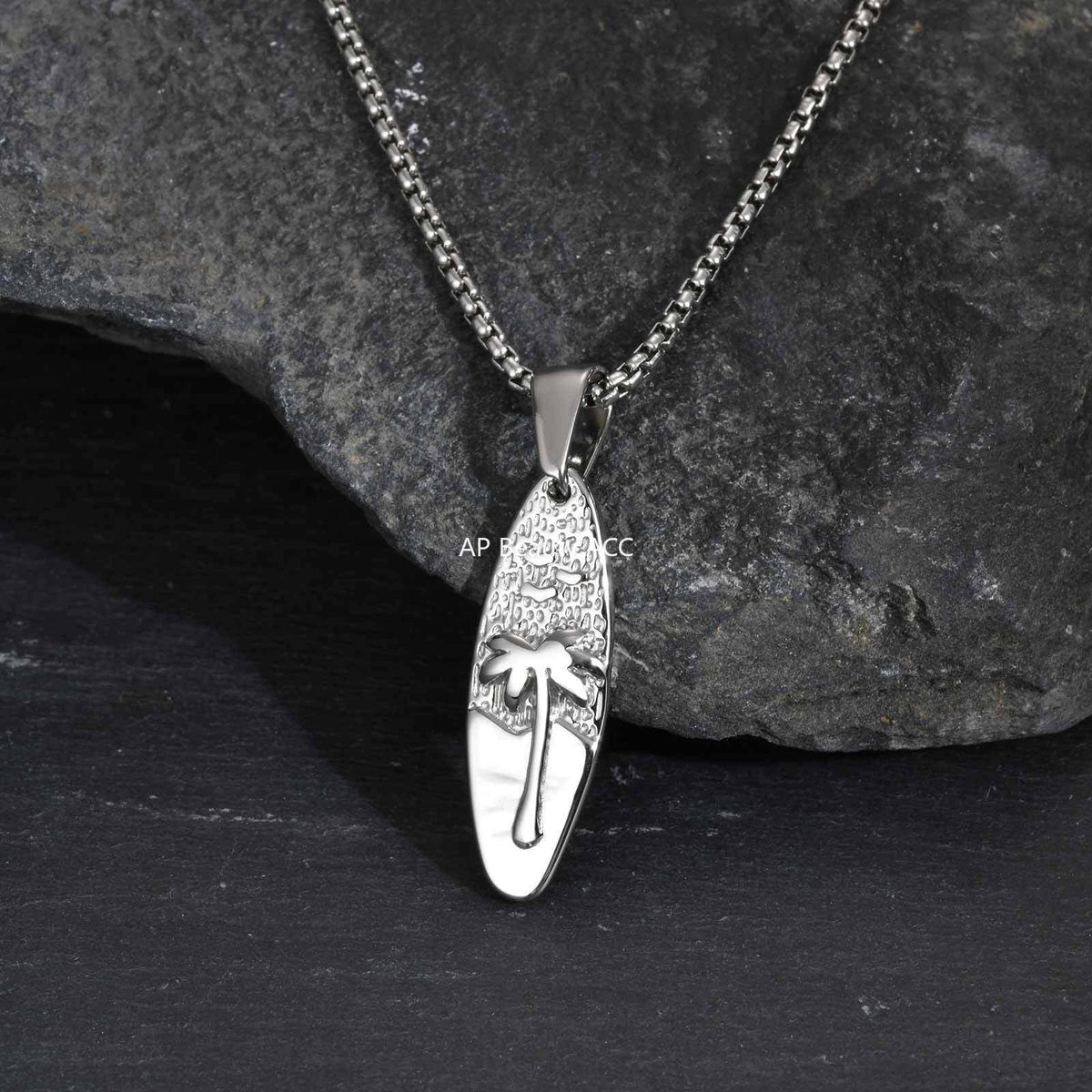 G廠-男士休閒度假風不鏽鋼橢圓椰樹吊墜項鍊 歐美時尚飾品批發「PN-2159」25.10-5