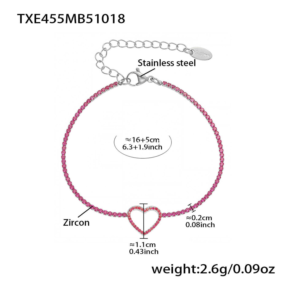 B廠-不鏽鋼超細5A鋯石1.5mm爪鑲鏈愛心吊墜耳環項鍊手鍊套裝女「TXP455」25.10-4