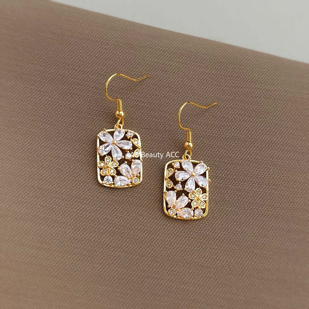 A廠-鑲嵌鋯石新中式花朵耳環女氣質優雅通勤高級感耳飾「7054」25.11-3