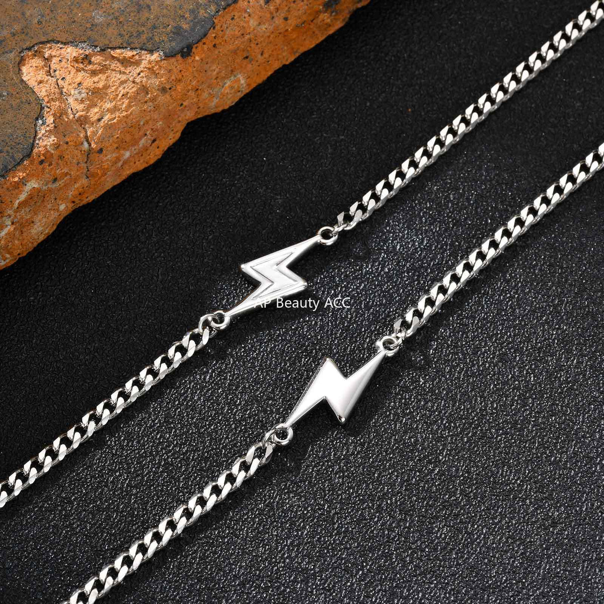 G廠-不鏽鋼六面磨鏈簡約個性情侶飾品鋼色閃電造型手鍊「BR-2620」25.11-1