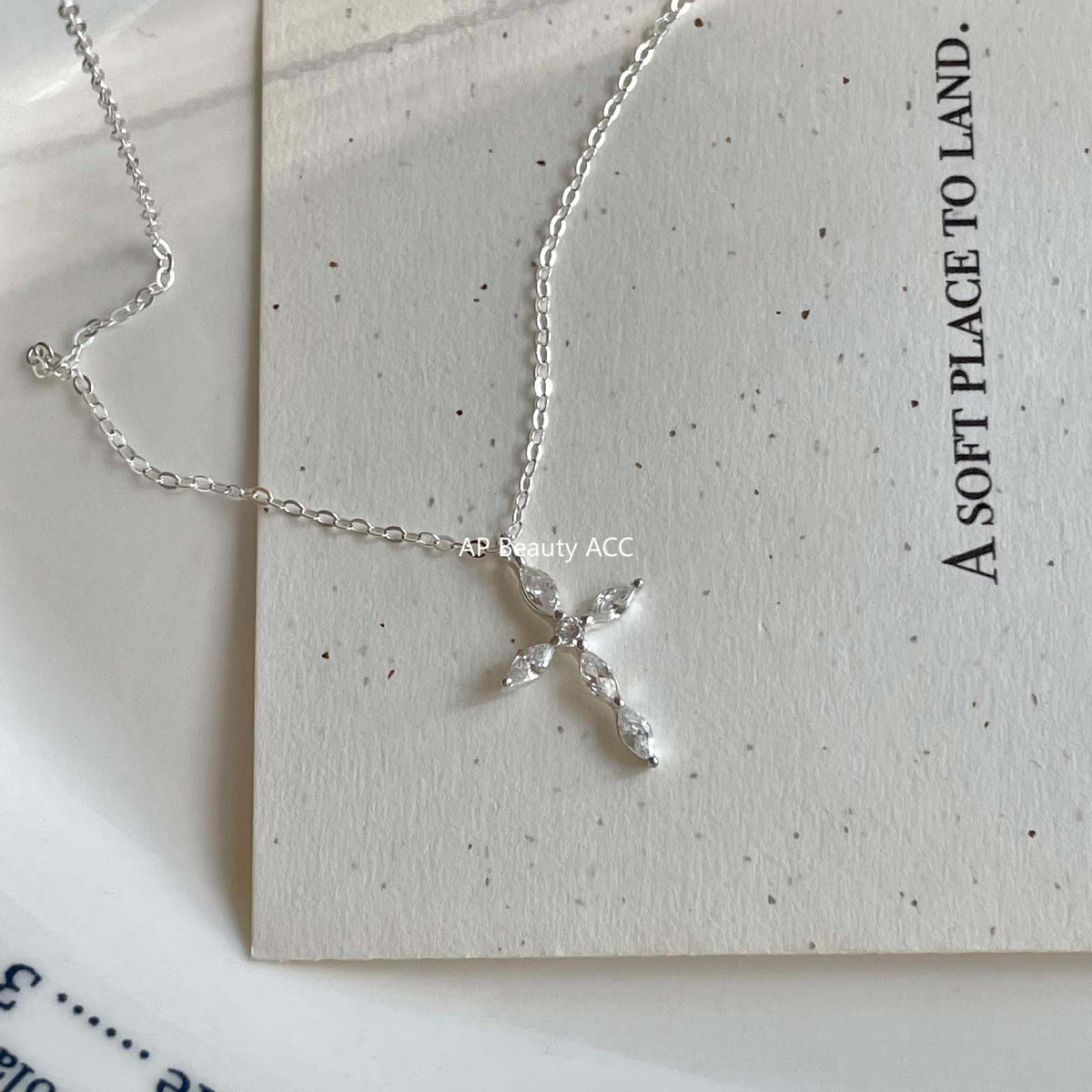 F廠-韓國韓版925純銀鋯石十字架項鍊簡約氣質ins小紅書項鍊「B1387」25.11-4