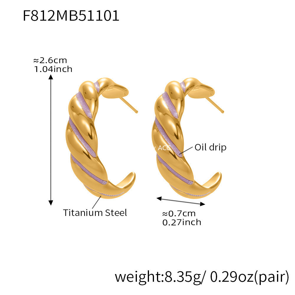 B廠-新款不鏽鋼幾何扭紋滴油耳環琺瑯彩釉時尚個性耳飾鍍18k金「F812」25.11-1