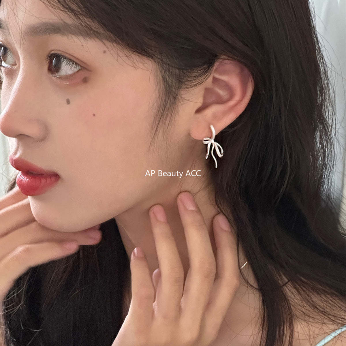 C廠-絲帶蝴蝶結耳釘女小眾設計感高級耳環耳圈拉絲絕美特純銀針耳飾「EH-3250.SJ」25.12-2