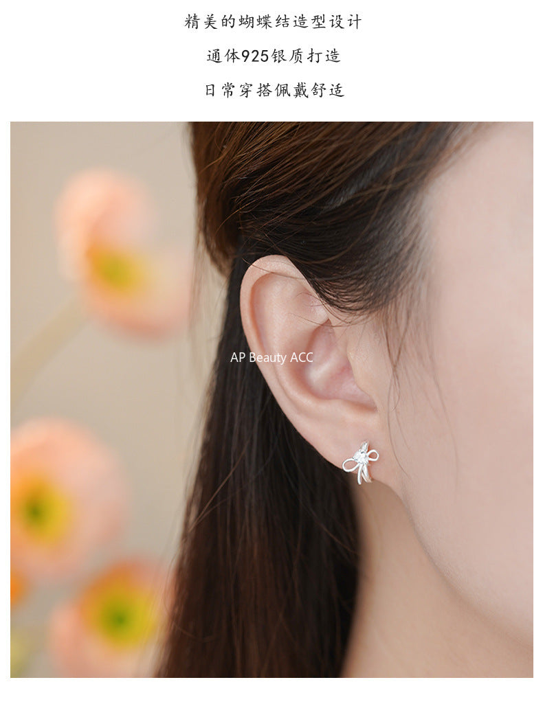 D廠-純銀S925小眾水滴鋯石蝴蝶結耳扣女甜美淑女輕奢高級氣質耳飾「YC2510E_1」25.11-1