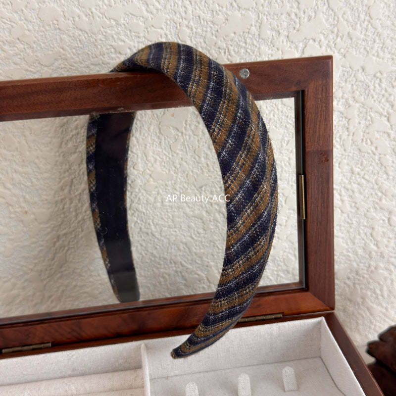 E廠-韓國經典復古格紋凹凸髮箍女2025新款法式高顱頂寬邊氣質頭箍髮飾「27675」25.11-3