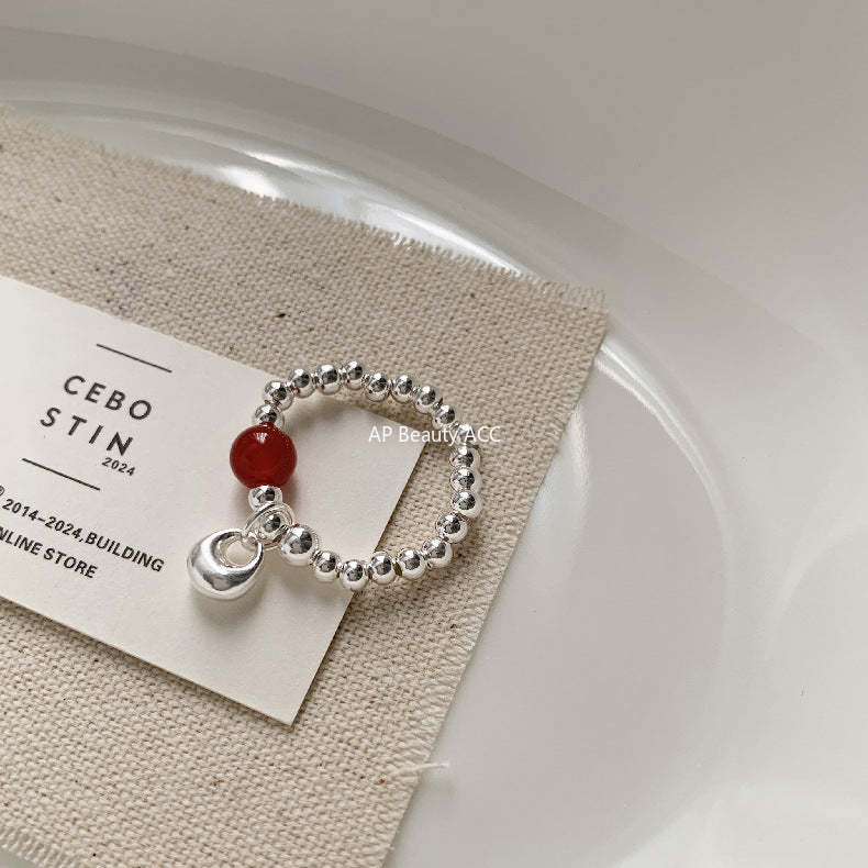 C廠-新中式古風大象小象小魚福袋蝴蝶結錢幣紅瑪瑙S925純銀彈力戒指「1520-1527」25.11-3