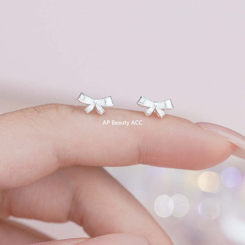 D廠-足銀S999清新蝴蝶結耳環女田園風輕奢可愛甜美女生百搭耳飾批發「YC3233E_1」25.11-1