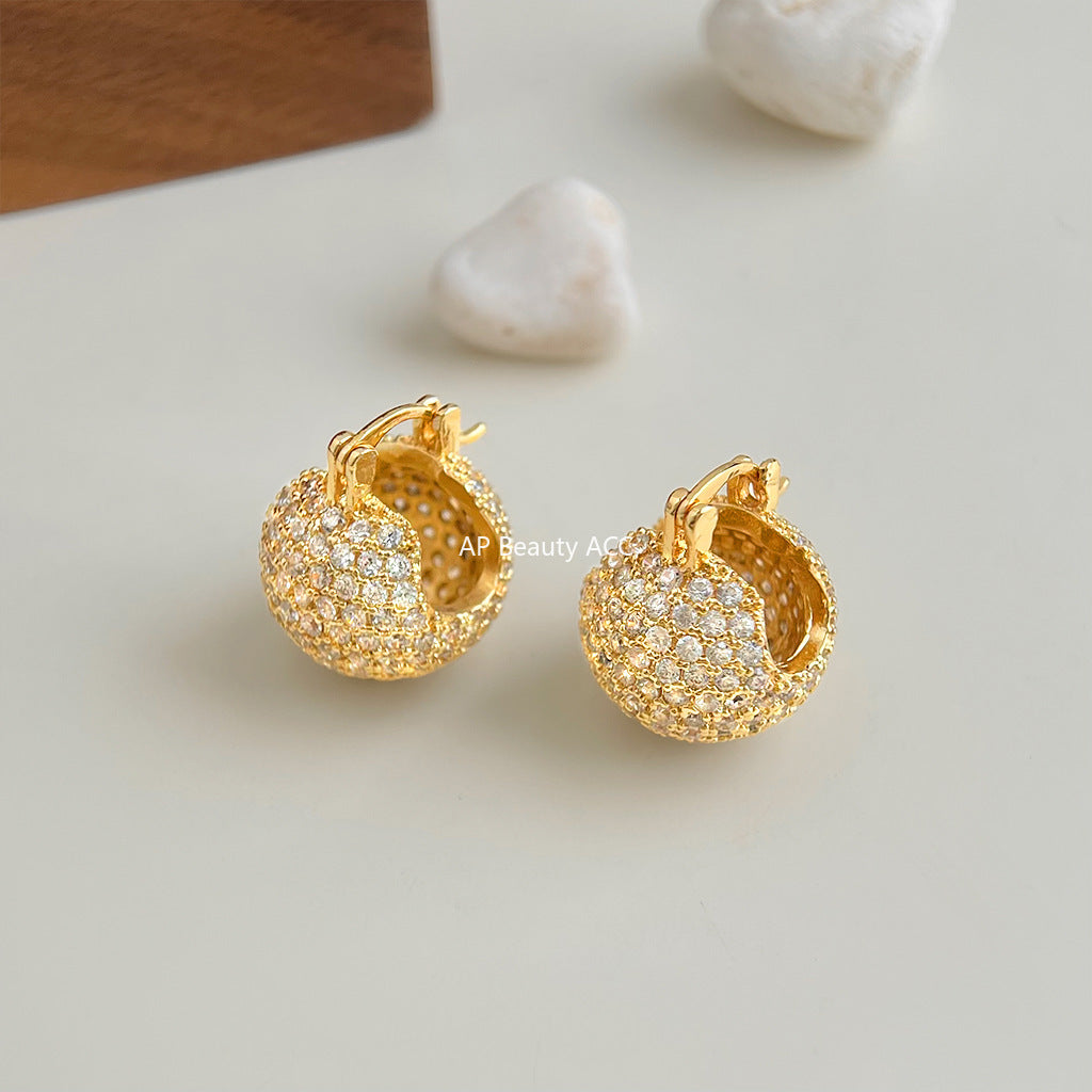 A廠-厚鍍真金滿鋯石時尚通勤老錢風幾何圓豆豆耳環新耳飾工廠飾品「7059」25.11-2