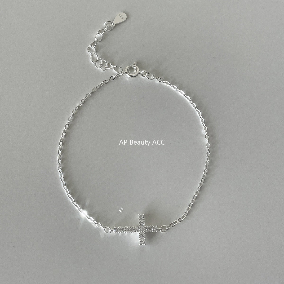 C廠-輕奢小眾愛心鋯石手鍊女高級感潮流十字架純銀手飾百搭冷淡風飾品「SL-487」25.11-1