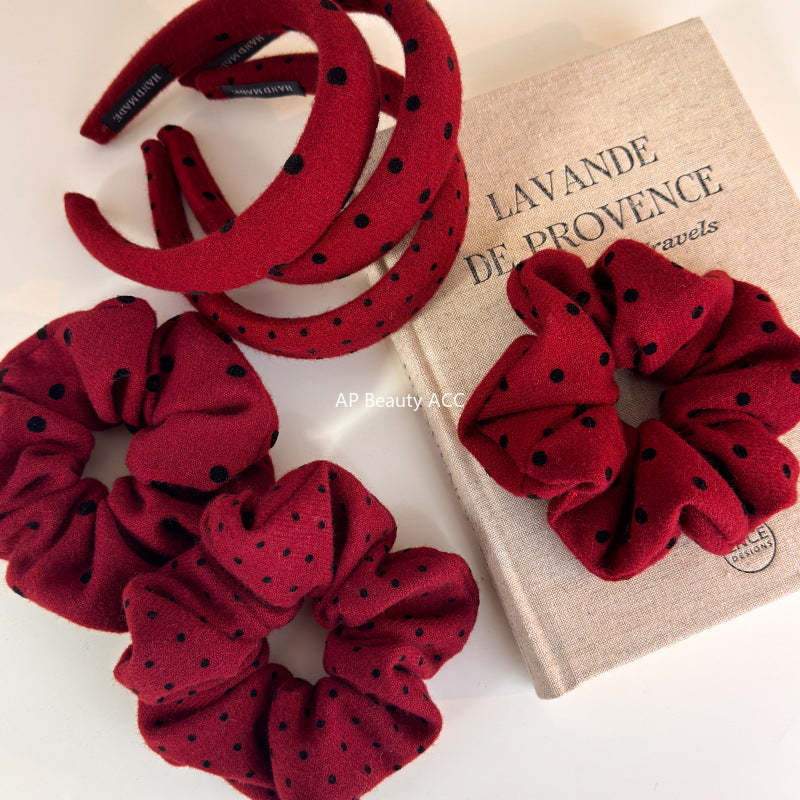 E廠-新年紅色波點大腸髮圈網紅2025新款綁頭髮頭繩高顱頂頭箍洗臉髮捆「27755」25.12-1