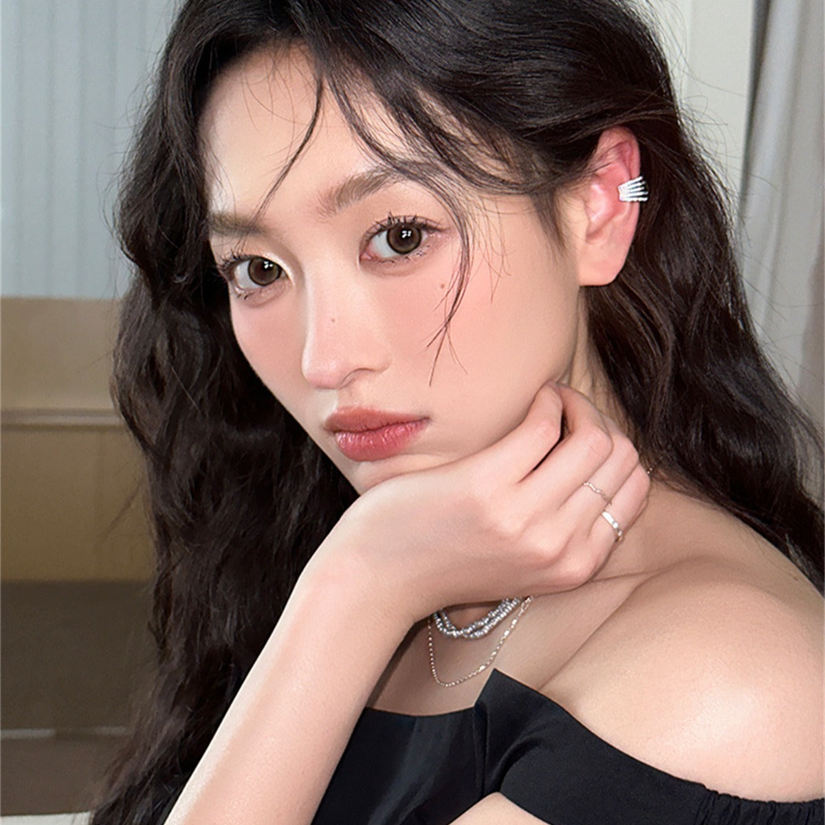 C廠-歐美ins風鋯石耳環女高級感疊戴風多層線條設計時尚耳環個性耳飾「EH-3973」25.10-1