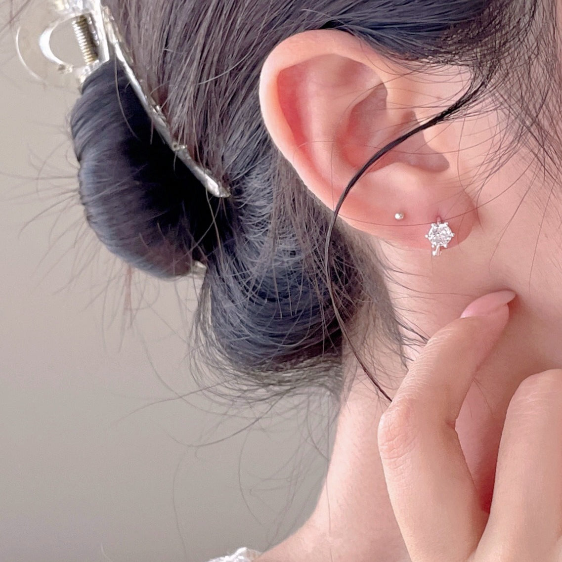 F廠-韓國韓版925純銀六爪鋯石耳扣耳釘女簡約時尚ins風耳環「C1420」25.11-3