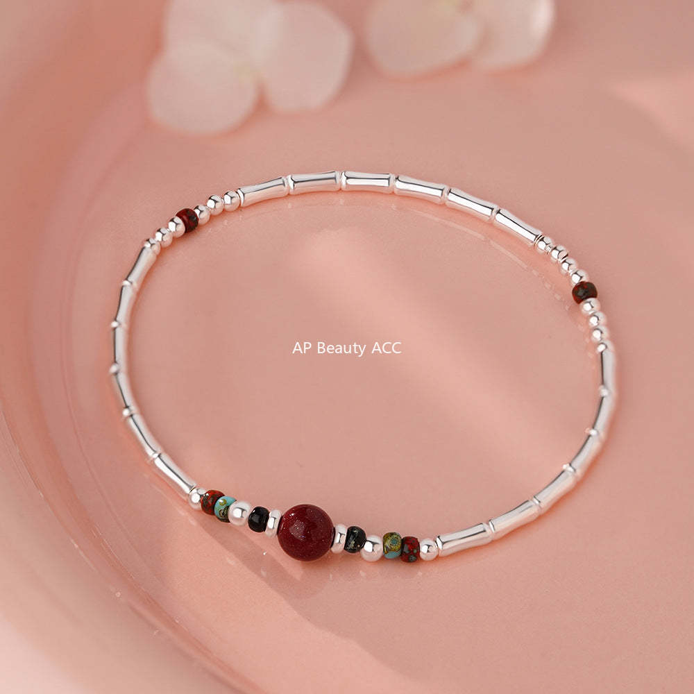 D廠-純銀S925硃砂竹節手鍊女新中式復古文藝甜美簡約溫柔手飾「YC4035SL_2」25.12-3