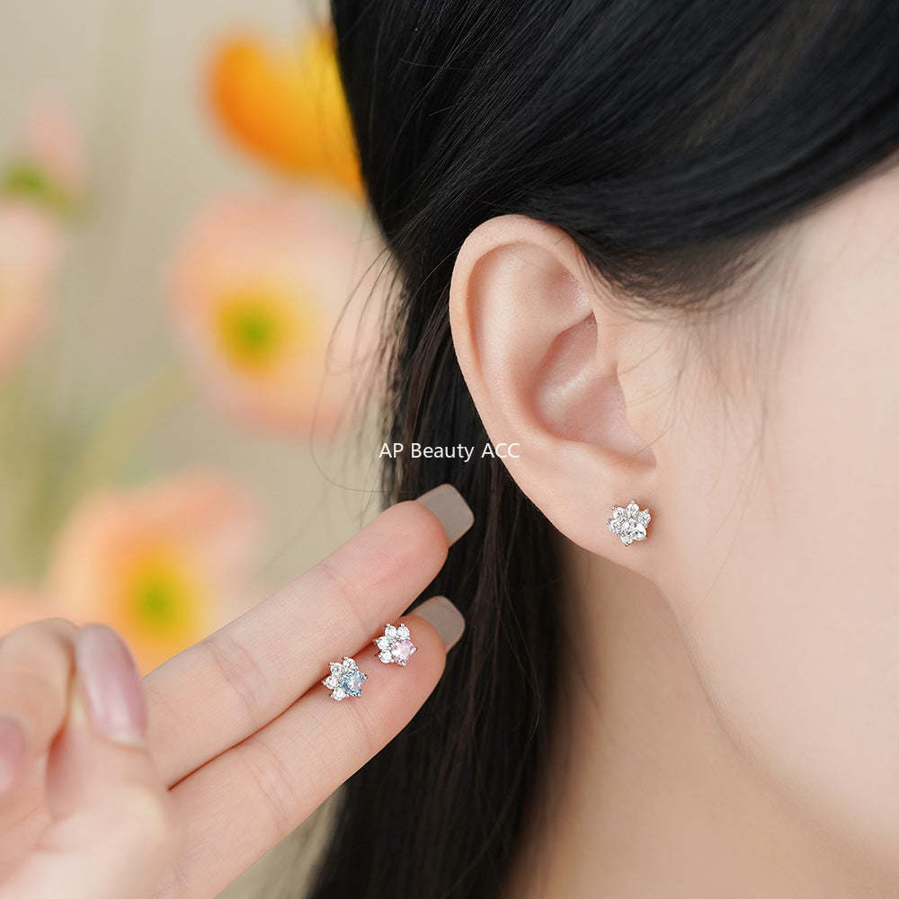 D廠-足銀S999貓爪鋯石耳環甜美韓風輕奢可愛養耳洞小眾溫柔耳飾「YC2285E_1」25.12-1