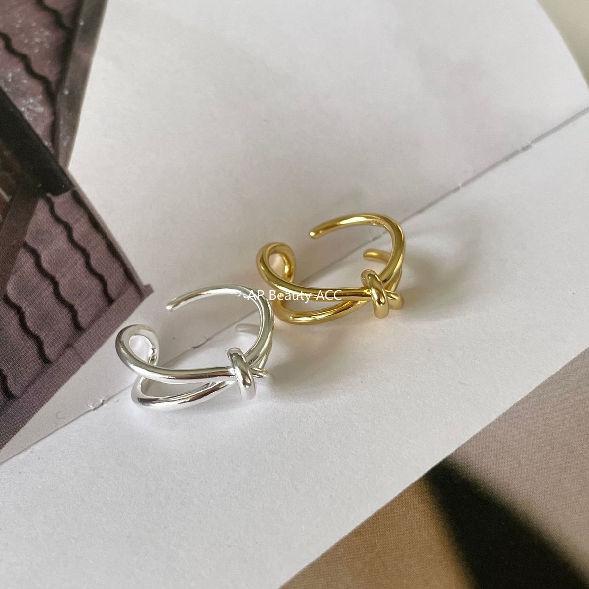 F廠-日韓打結開口925純銀戒指女金色食指環戒子韓國簡約手飾品「J743」25.11-2