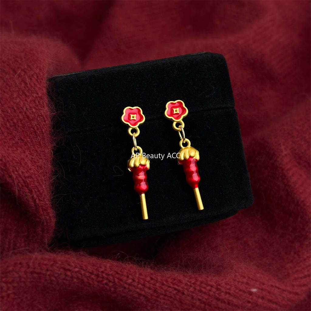 A廠-時尚高級感糖葫蘆串新款耳飾琺瑯滴釉新年紅色耳飾新中式耳環「7209」25.12-2