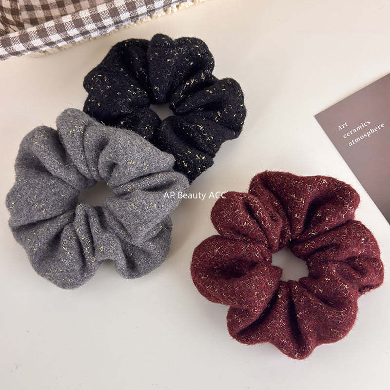 E廠-韓系秋冬彩色毛線針織金絲大腸髮圈女氣質超大丸子頭馬尾頭繩頭飾「27724」25.11-4