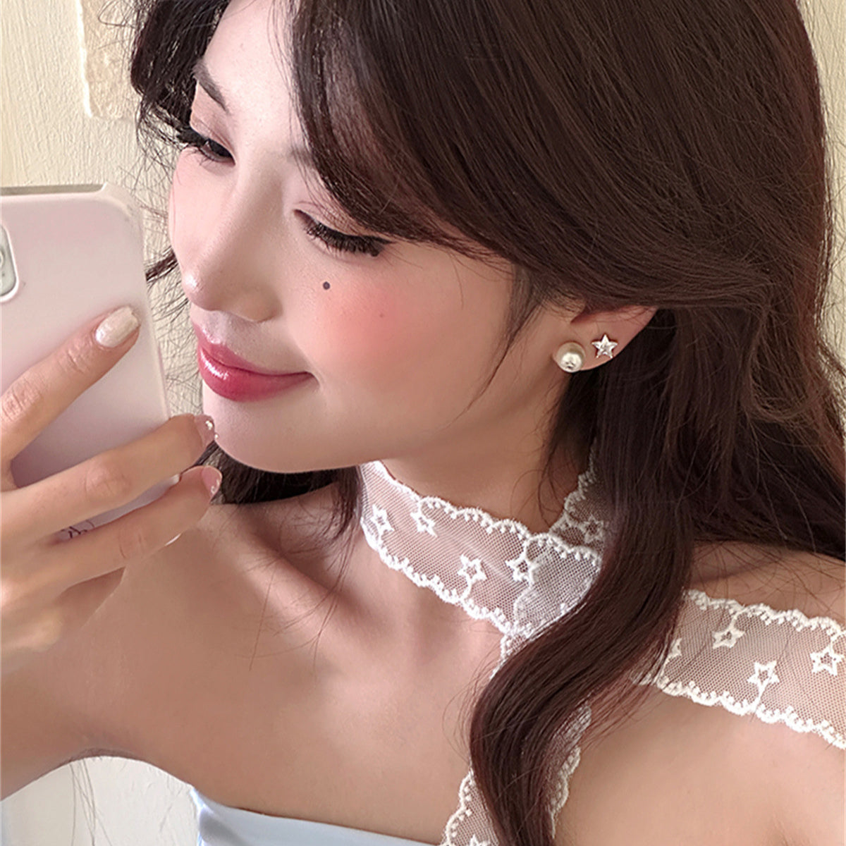 C廠-日韓輕奢簡約銀針星星鋯石耳釘女小巧氣質百搭珍珠耳骨釘精緻耳飾「EH-3913」25.08-5