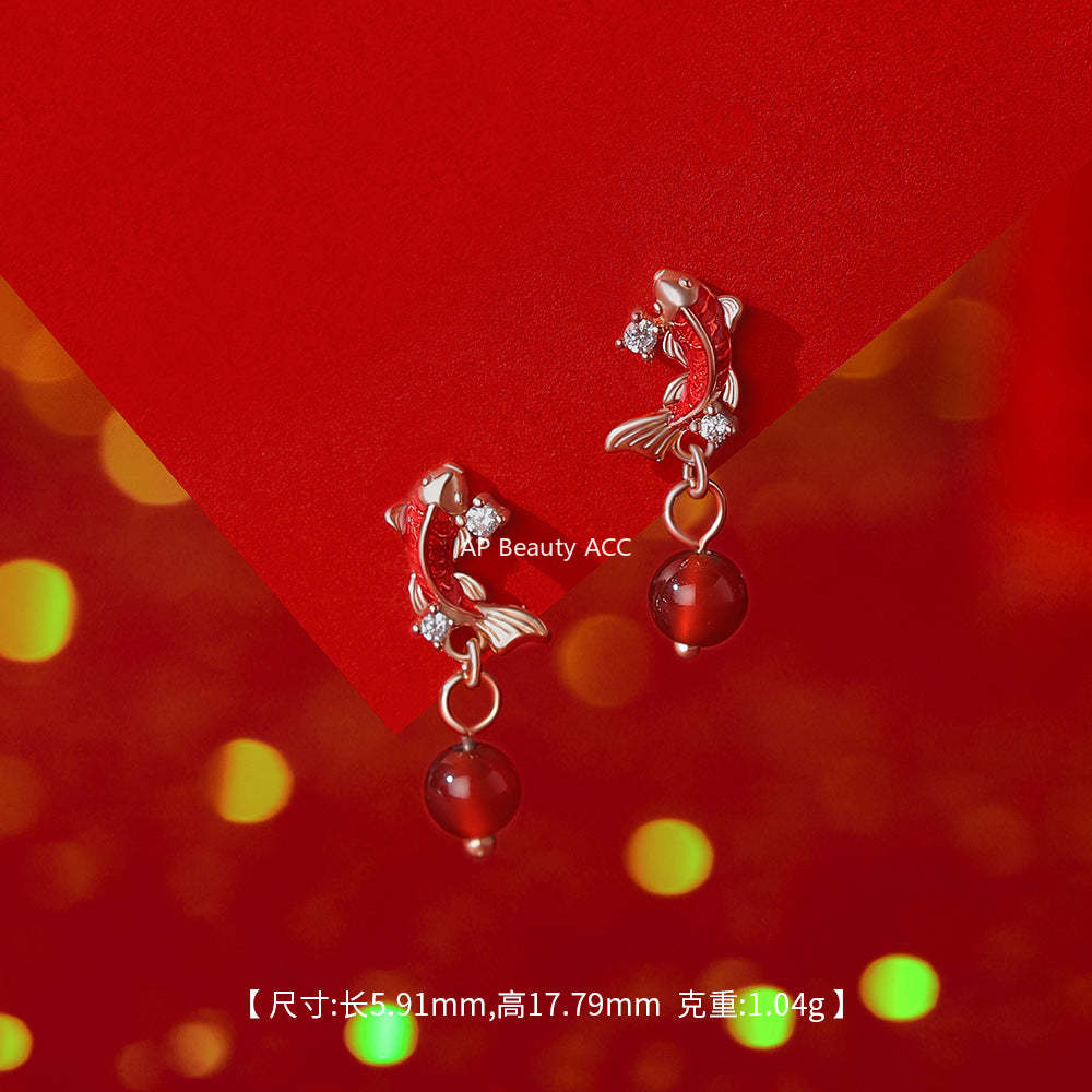 D廠-原創足銀S999紅瑪瑙白玉髓錦鯉平安扣項鍊個性手鍊新中式耳環批發「YC3379E_1 YC2289N_1 YC5110SL_1」25.12-2