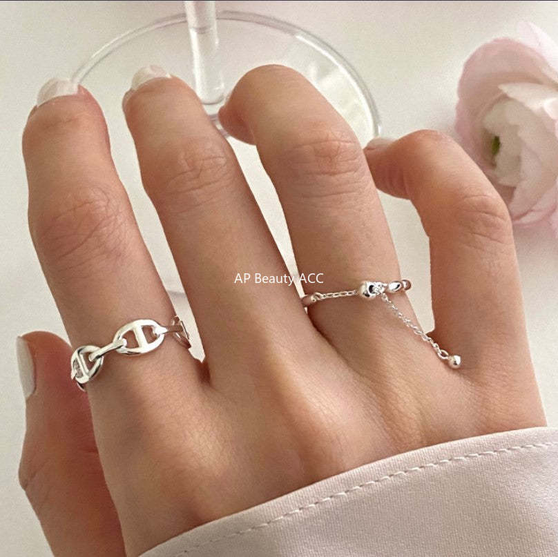 F廠-韓國韓版極簡925純銀 簡約ins潮人同款 橄欖珠戒指「J1621」25.12-1