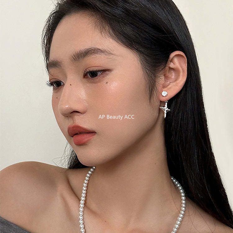 C廠-精緻時尚四芒星耳釘女高級感冷淡風鋯石耳環簡約小眾秋冬百搭耳飾「EH-4353」25.11-4