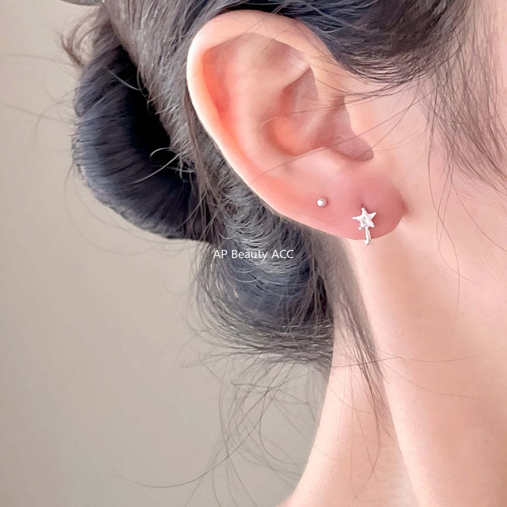 F廠-韓國韓版925純銀星星鋯石耳扣耳環簡約氣質百搭ins風耳飾「C1423」25.11-4