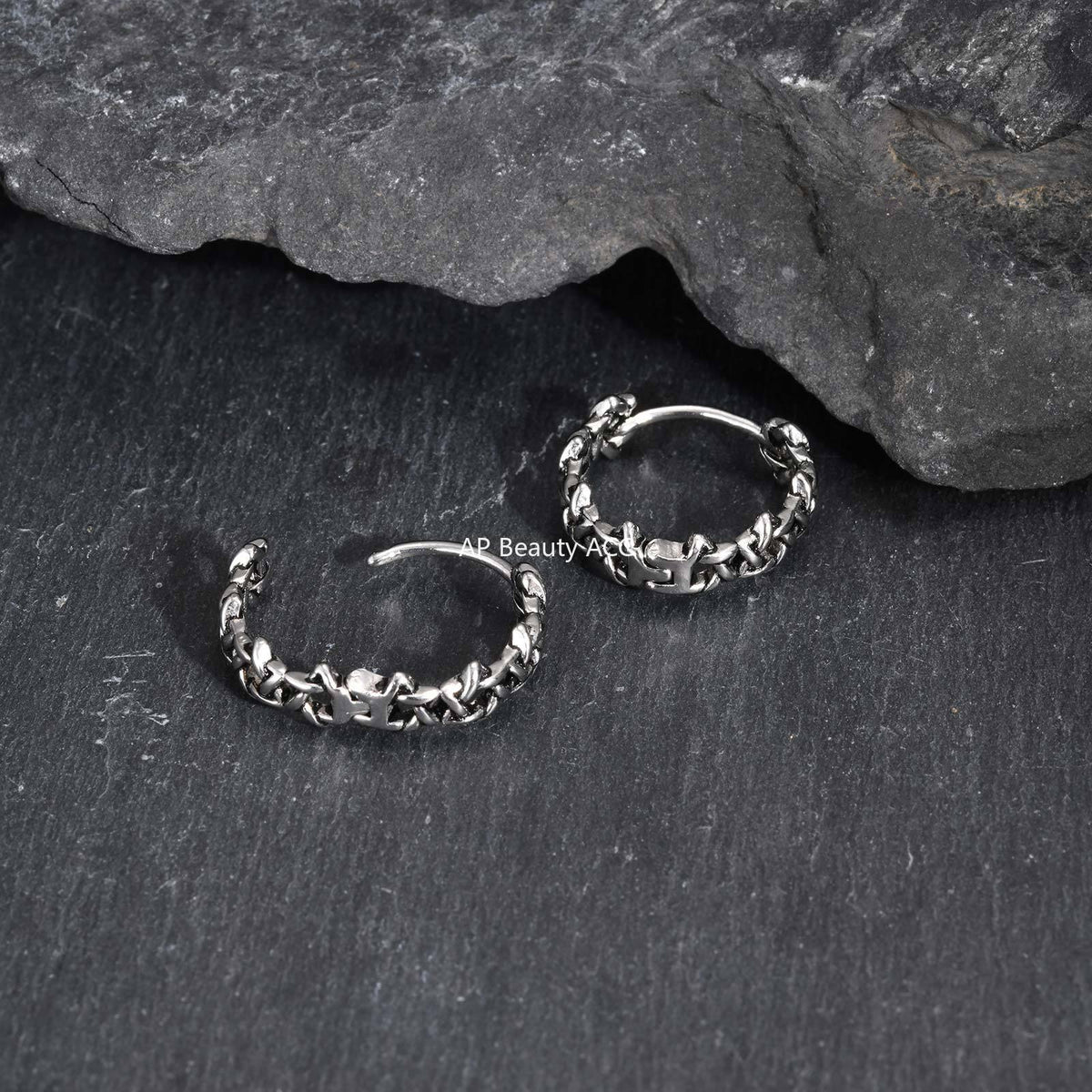 G廠-復古做舊不鏽鋼個性潮流波浪交叉鏤空男士個性朋克風耳圈「EH-838」25.12-2