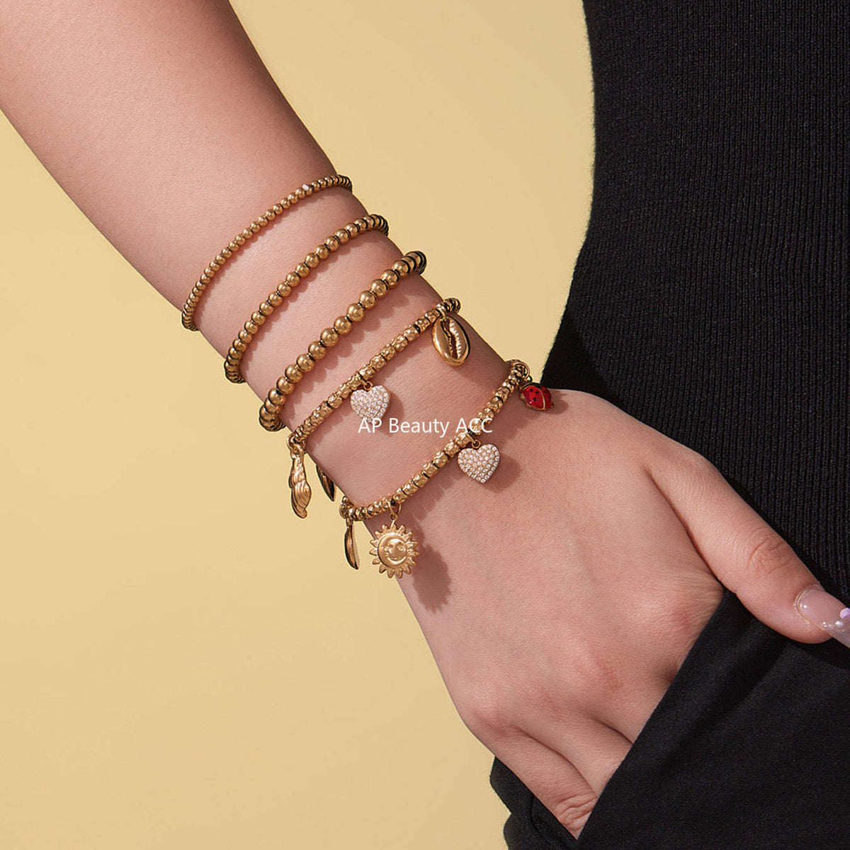 B廠-不鏽鋼滿鑽愛心DIY多配件吊墜壓紋鋼珠手鍊鍍18k真金不掉色「E696-E697-E698」25.10-5