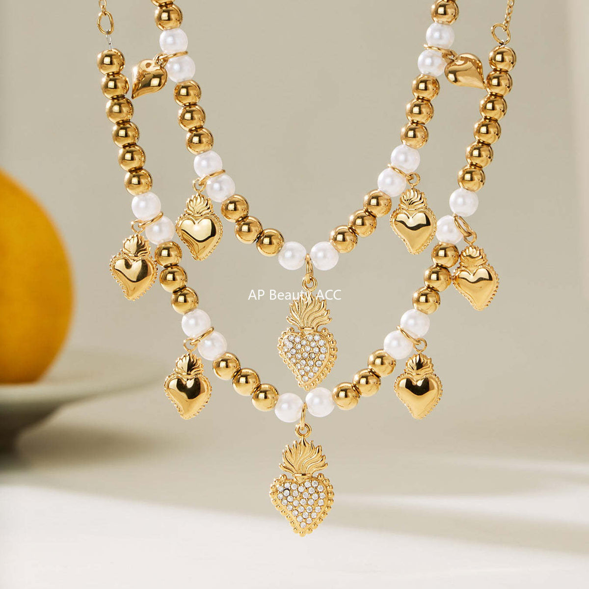 B廠-5A鋯石愛心皇冠吊墜項鍊耳環手鍊戒指套裝不鏽鋼鍍18k真金「TXP490」25.11-4