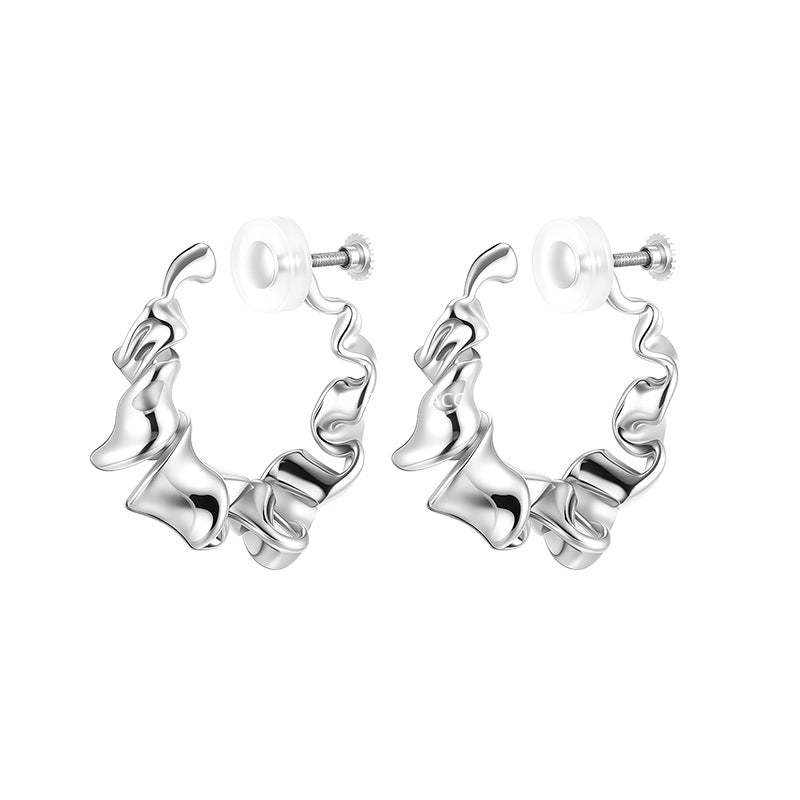 C廠-歐美ins風不規則皺摺耳夾女小眾不規則高級感無耳洞耳環秋冬耳飾「EJ-59」25.12-1