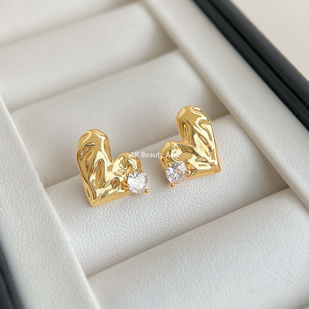 A廠-原創肌理感微鑲鋯石925銀針時尚高級感輕奢風愛心耳飾工廠 耳釘女「7152」25.11-4