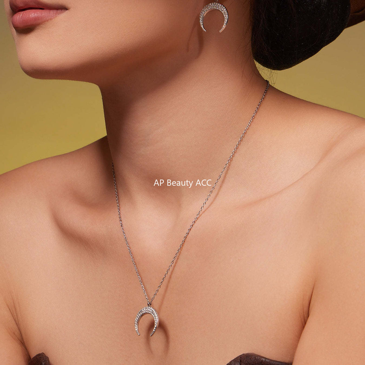 B廠-歐美熱銷新品不鏽鋼5A鋯石八芒星月牙吊墜耳環項鍊首飾套裝「TXP485」25.11-4