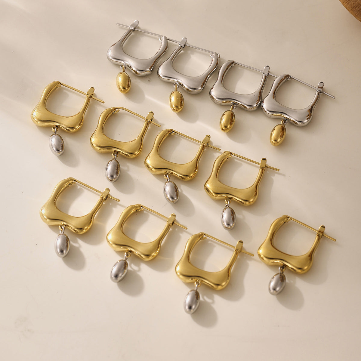 B廠-歐美不鏽鋼幾何拼色耳環高級感耳釘鈦鋼耳飾品跨境earring「F892」25.07-3