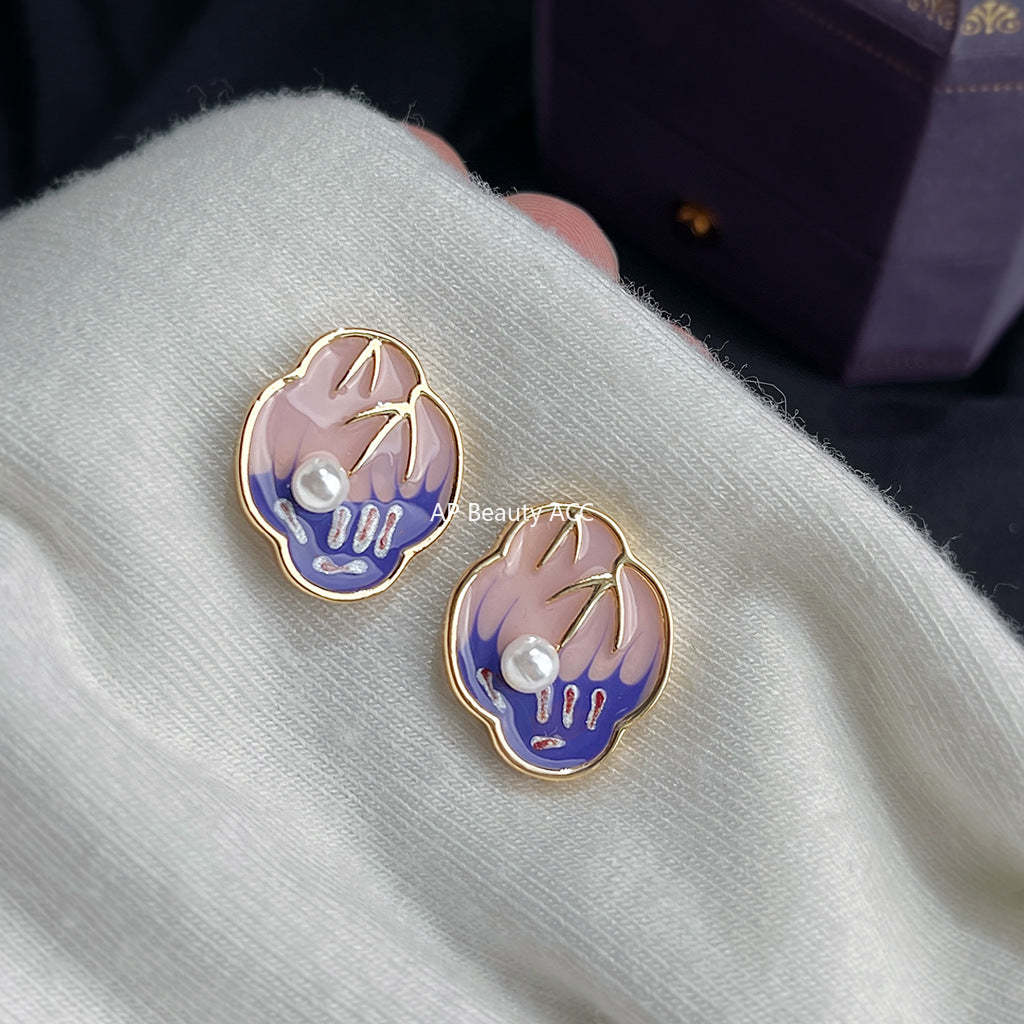 A廠-新中式琺瑯滴釉手工彩繪s925銀針新款時尚高級感耳釘「7162」25.12-1