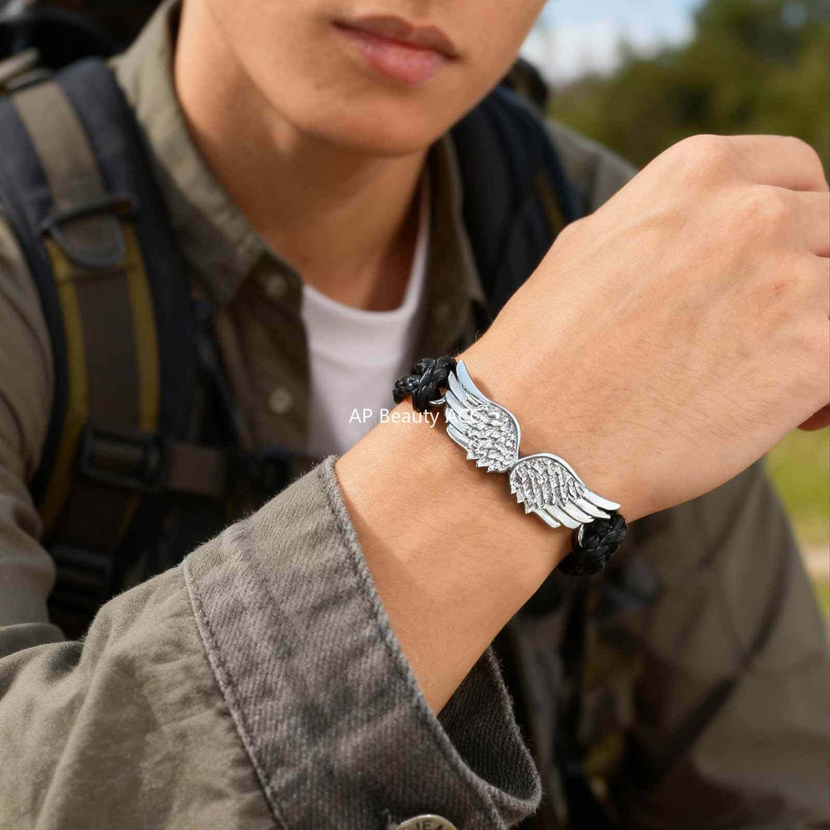 G廠-男士酷颯個性手鍊皮繩合金配件三層黑PU皮手鐲鋼色「BL-823S」25.12-3